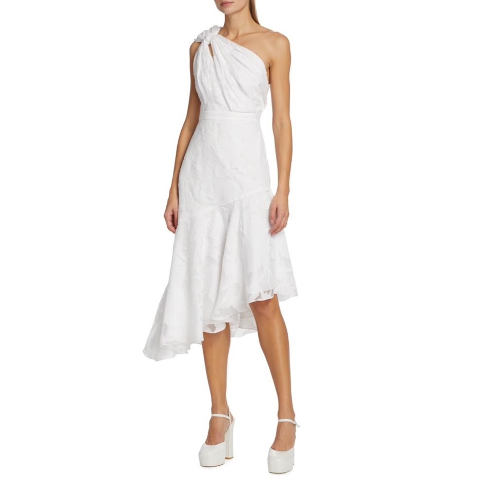 NWT Monique Lhuillier One-Shoulder Floral Jacquard Midi-Dress - size 4